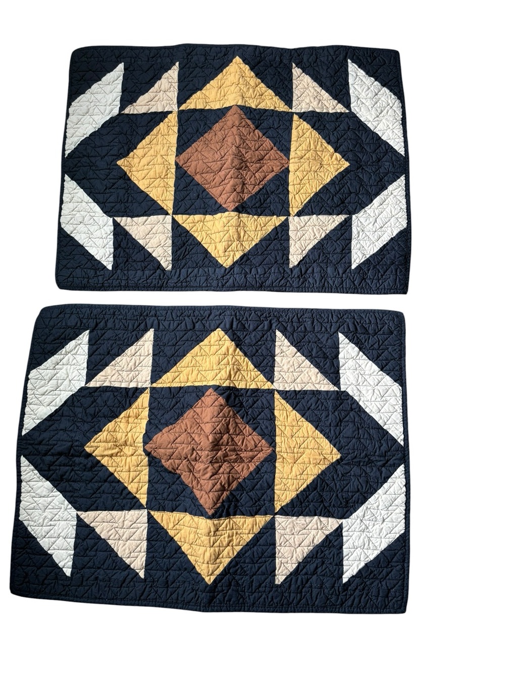 Pendleton Lace River Pieced Quilt Set Pillow Shams 26X20 Navy Brown Ivory Cotton